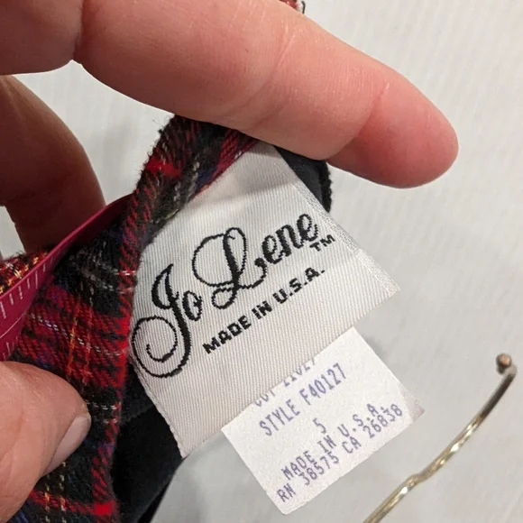 VINTAGE Jo Lene girls red plaid & black velvet holiday Christmas dress - Picture 3 of 11